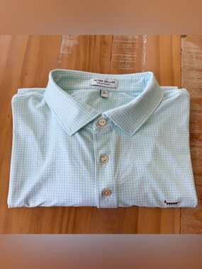 Peter Millar Men's Patterned Polo Shirt Summer Comfort XL,EUC, Mint Color